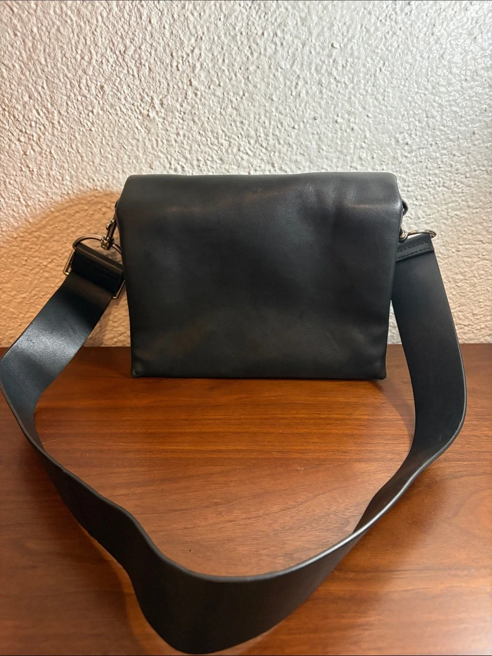& Other Stories Suede Triple Compartment Crossbody Bag - Black Leather